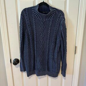 Woolover Blue Cotton‎ Mock Neck Cable Knit Sweater - Size Large
